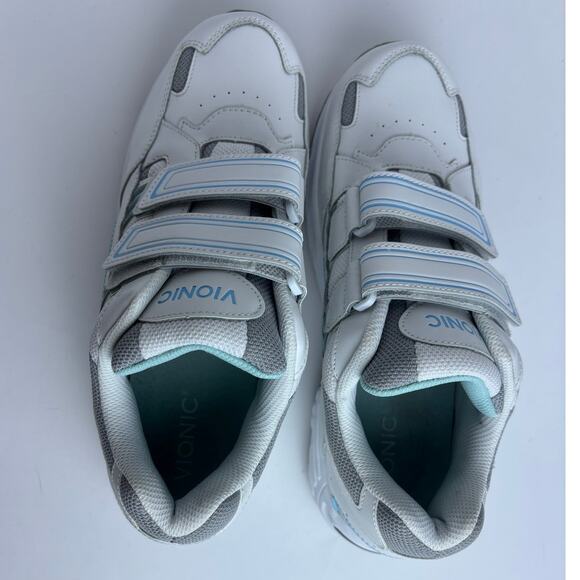 VIONIC TABI White Blue Stripes 11 Leather Orthaheel Hook and Loop Sneaker Shoes - Picture 6 of 8